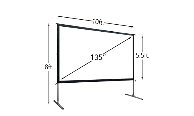 135-inch fast-fold projection screen size diagram showing 11ft width and 6ft height