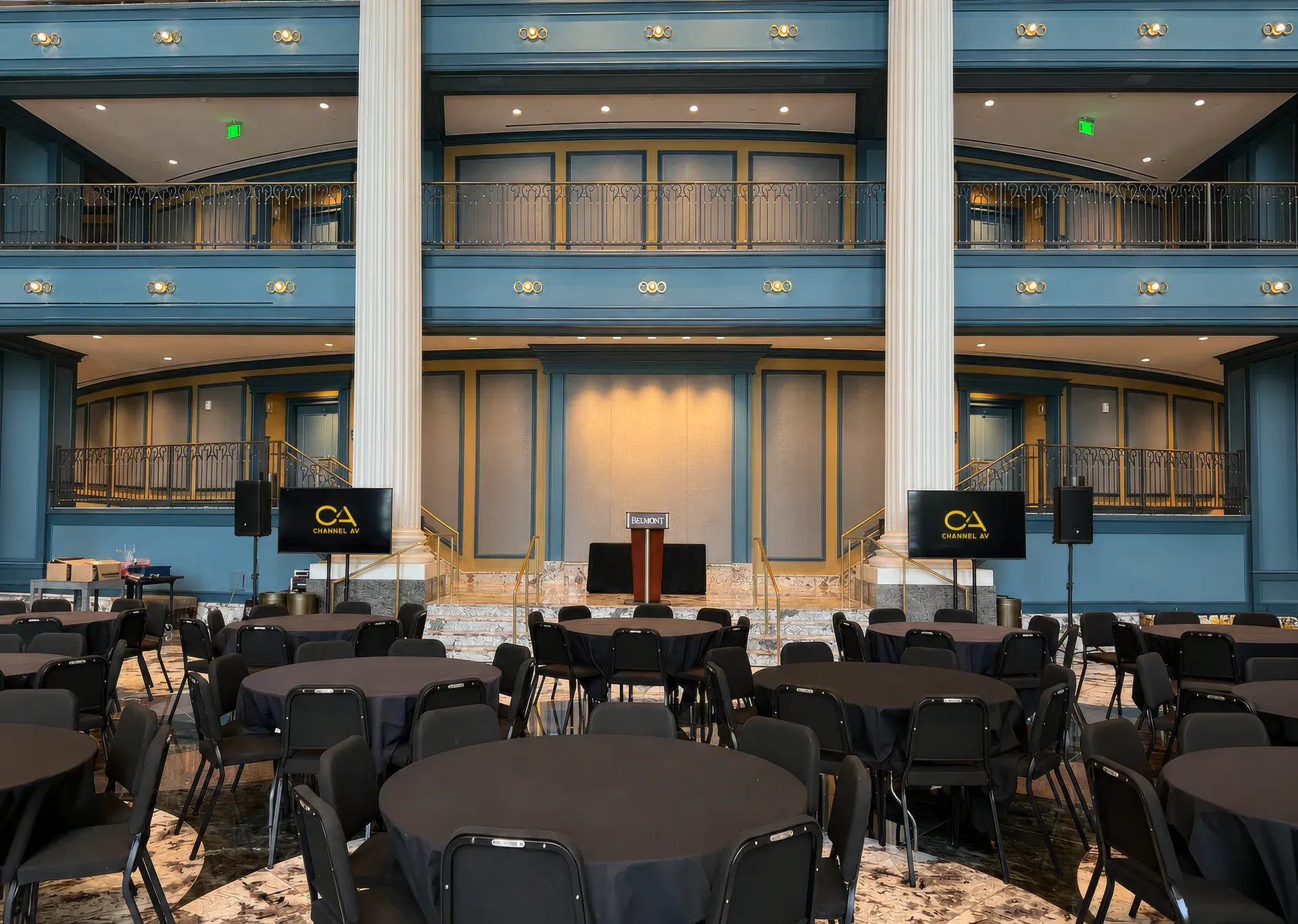 AV setup at Belmont Fisher Center Nashville with TV displays and audio system