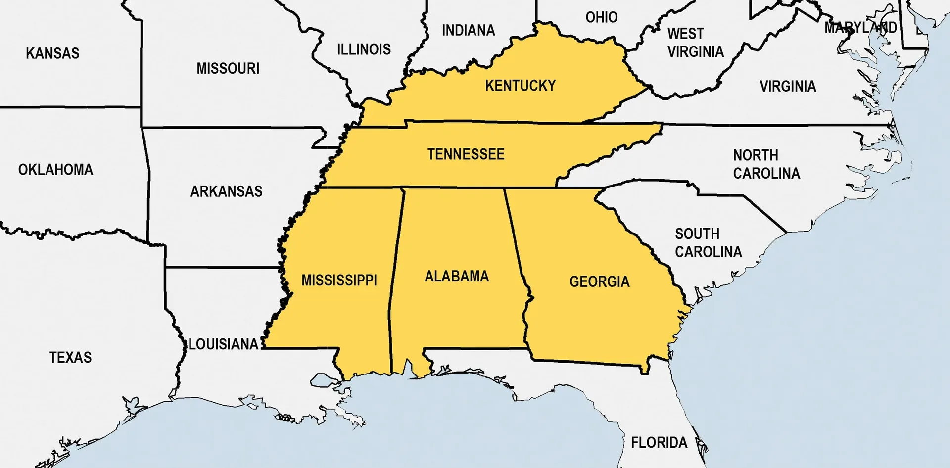 Channel AV service area map showing coverage across Tennessee, Kentucky, Alabama, Mississippi and Georgia