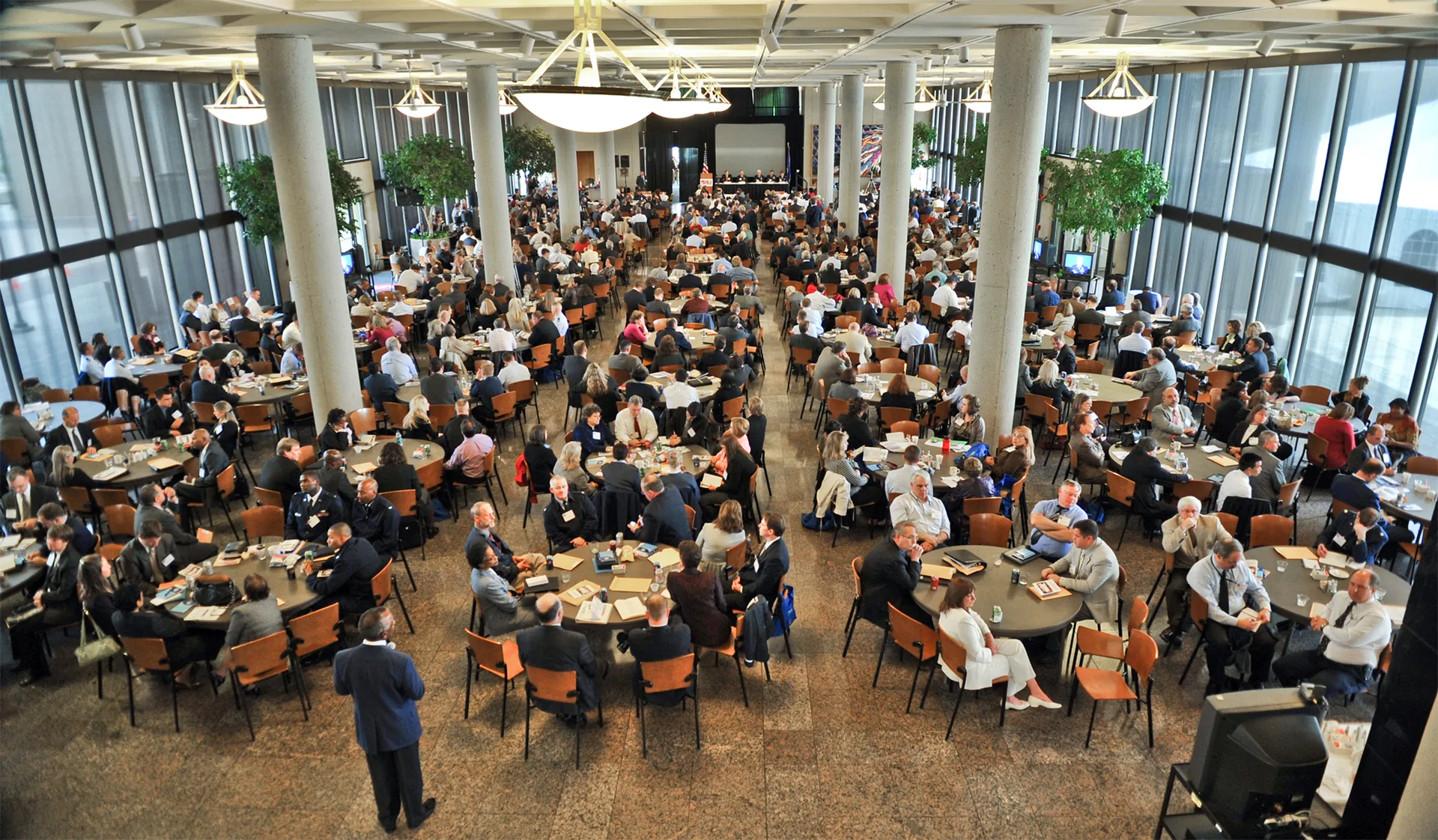 Corporate conference venue with rows of seats