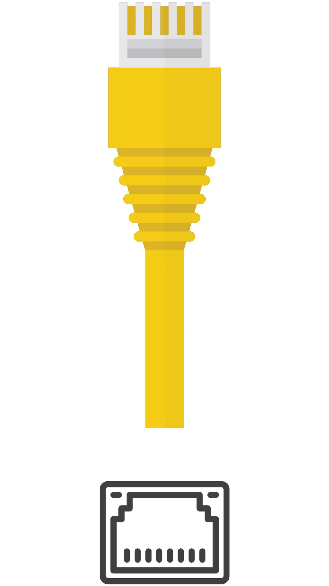 Yellow Ethernet cable with RJ45 connector for wired network and AV system connections