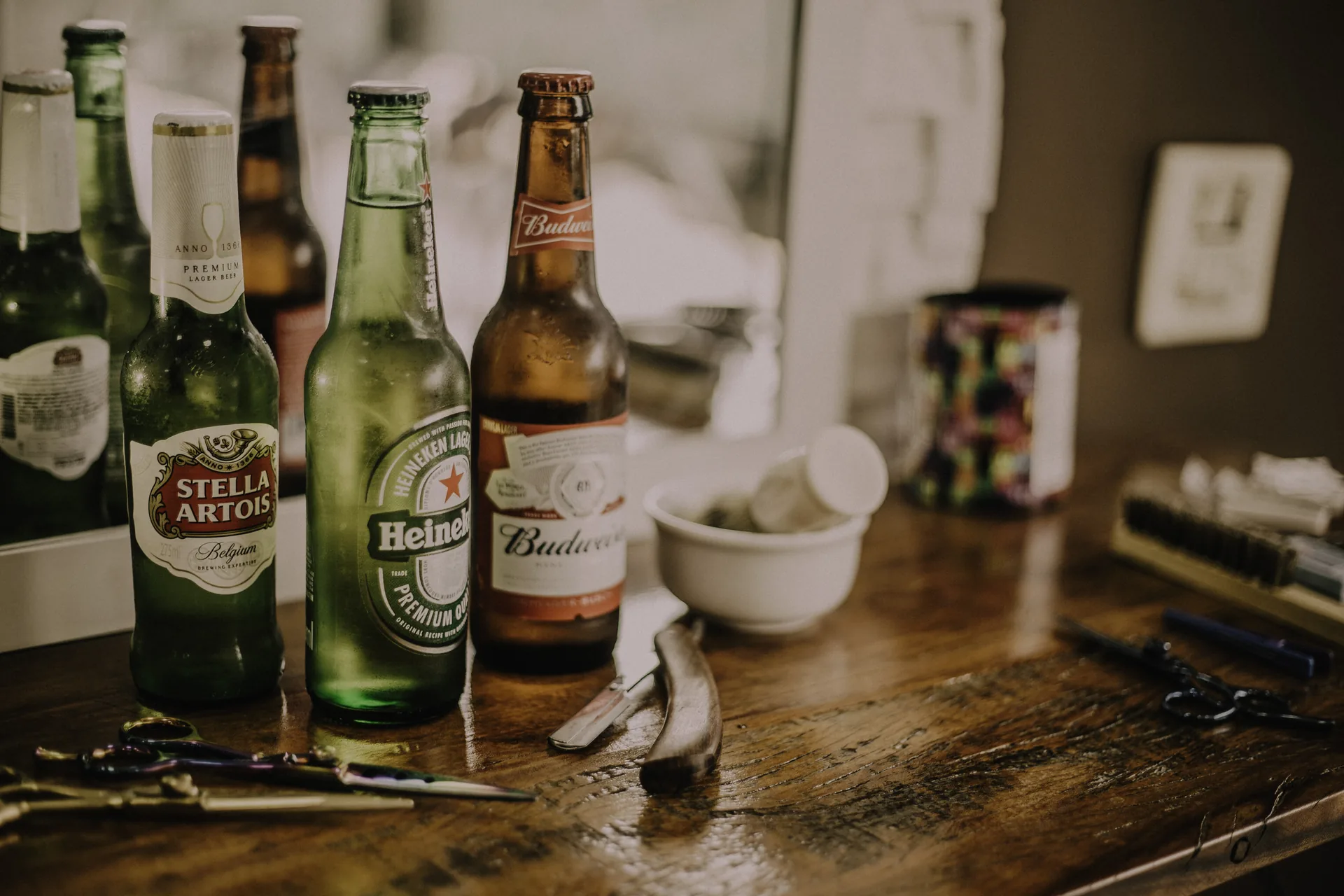 Variety of beverages served in glasses during a football viewing party
