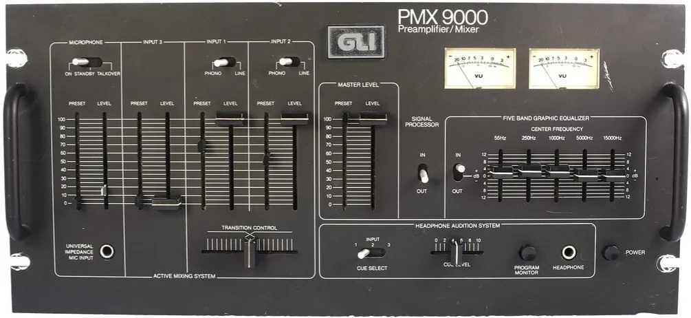 GLI PMX 7000 mixer control panel with faders and channel controls