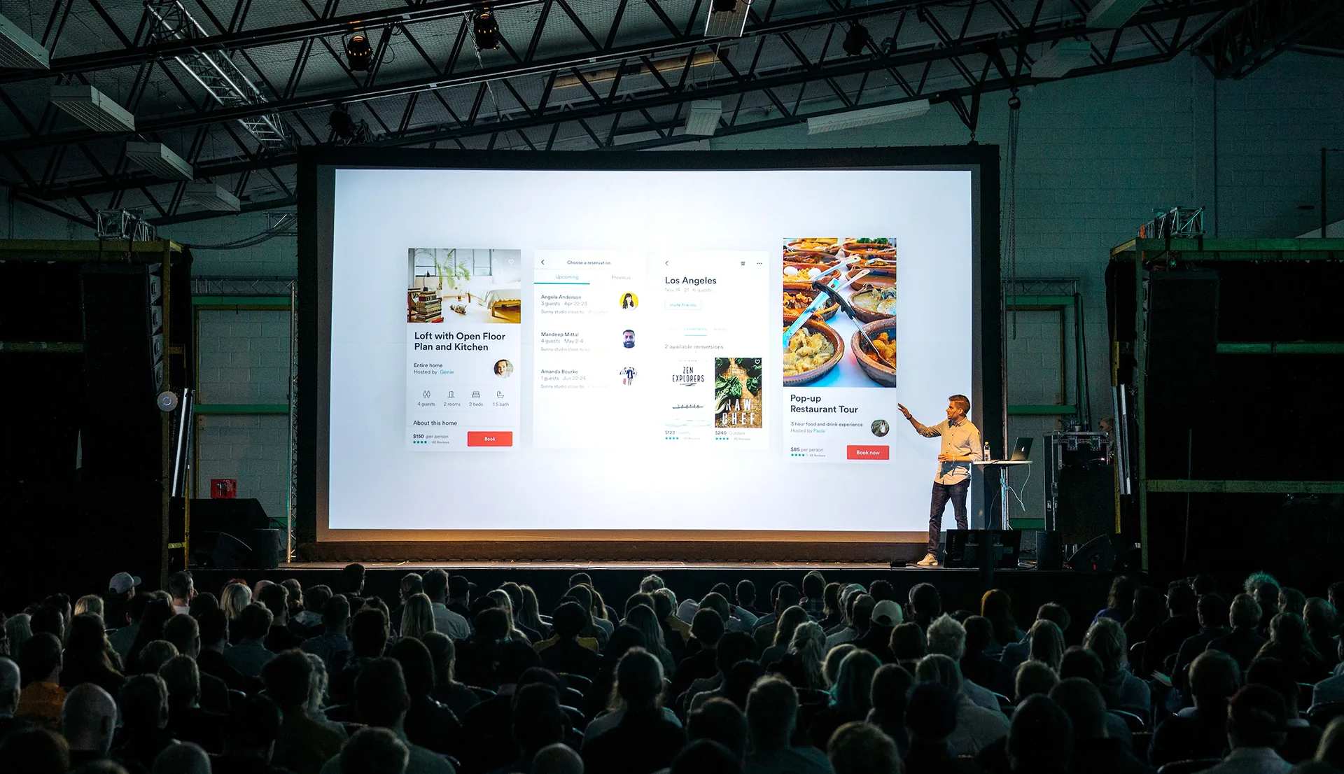 Large projection screen rental at a business summit event
