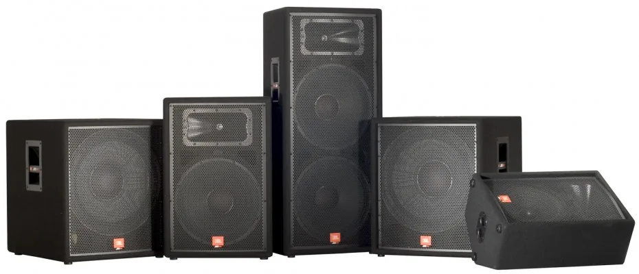 PA speakers on stands for a live event