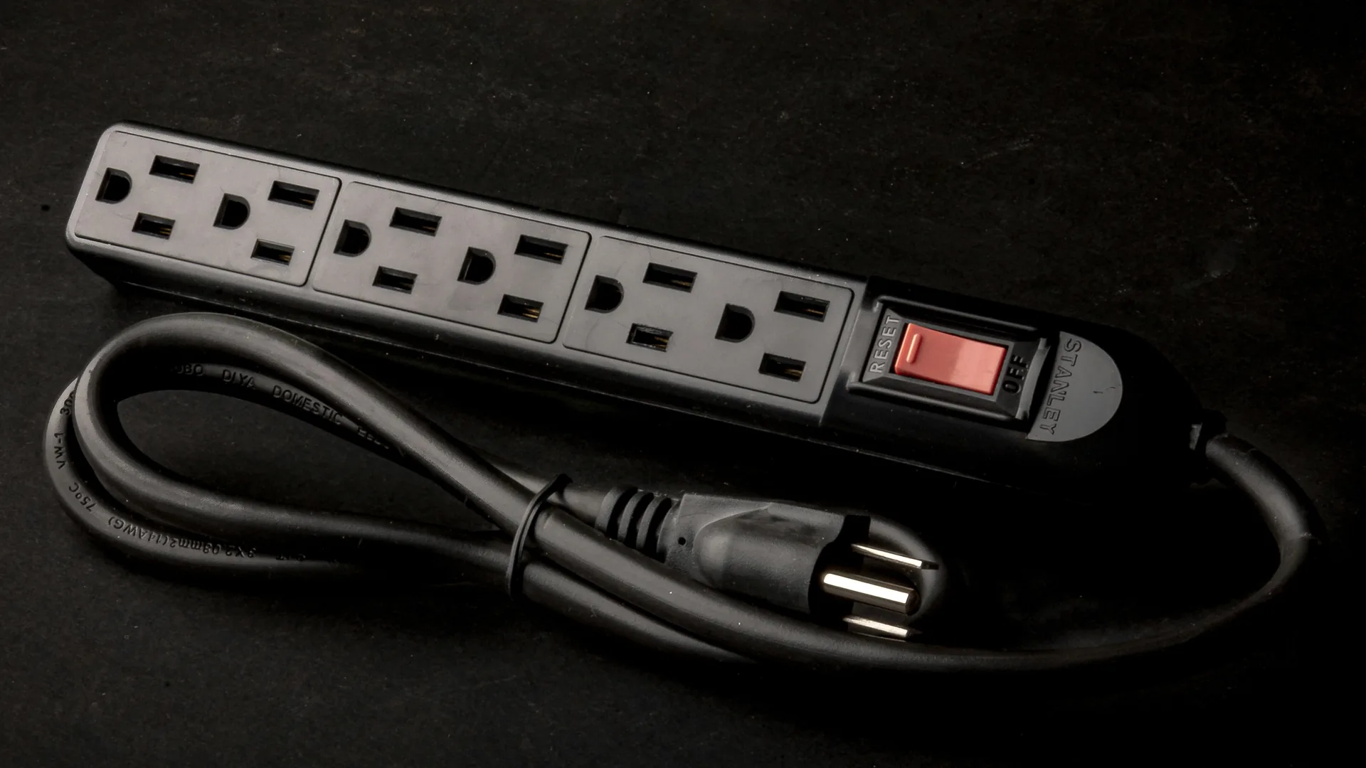 Power strip with built in circuit breaker for managing event audio visual equipment
