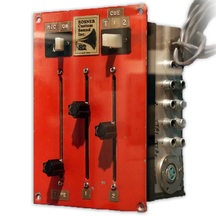Rosner's pioneering DJ mixer setup representing early DJ equipment history