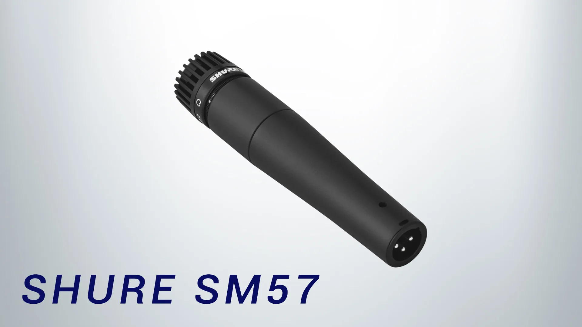 Shure SM57 dynamic microphone official product photo showing the matte black housing and XLR connector