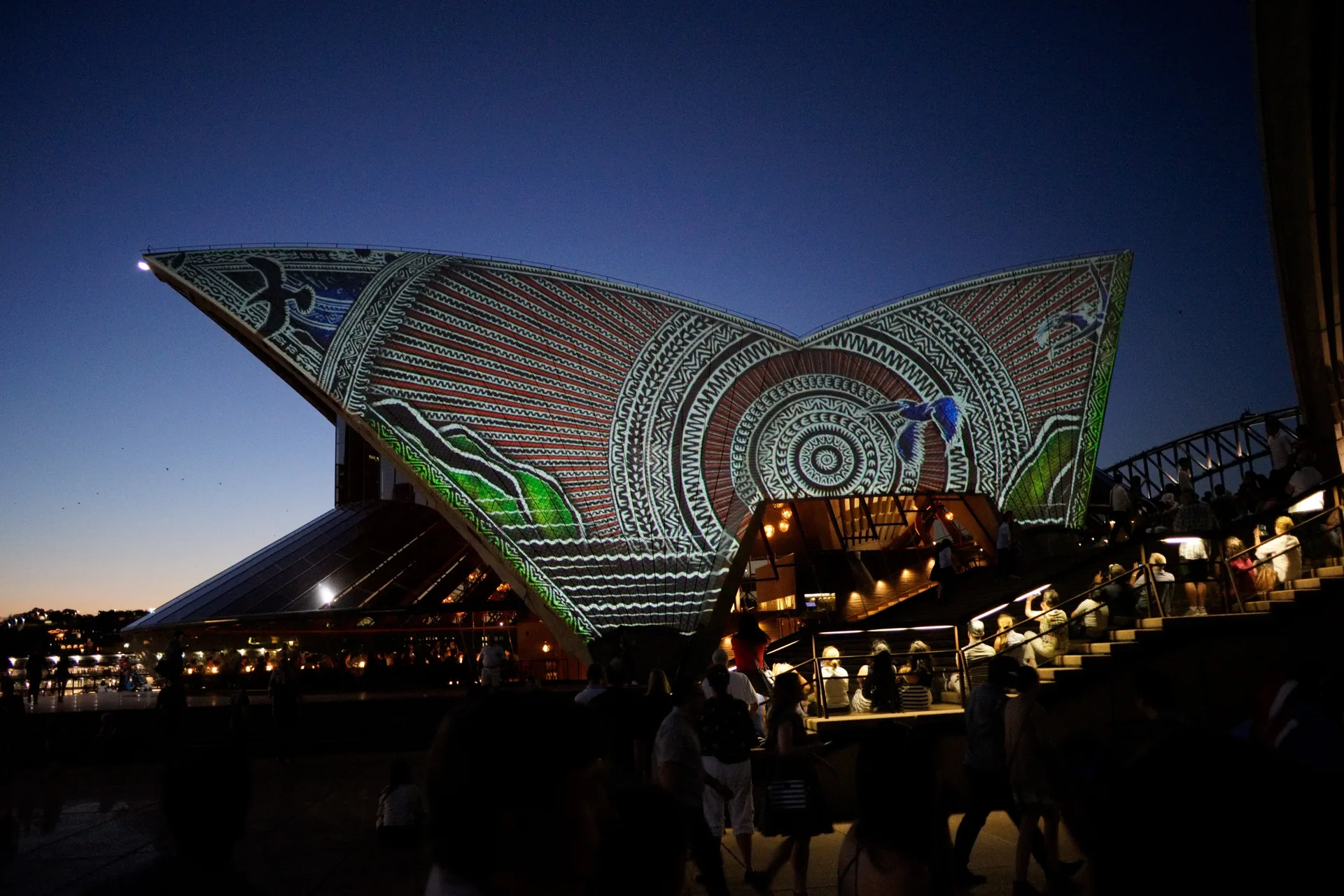 Projection mapping light display on Sydney Opera House exterior