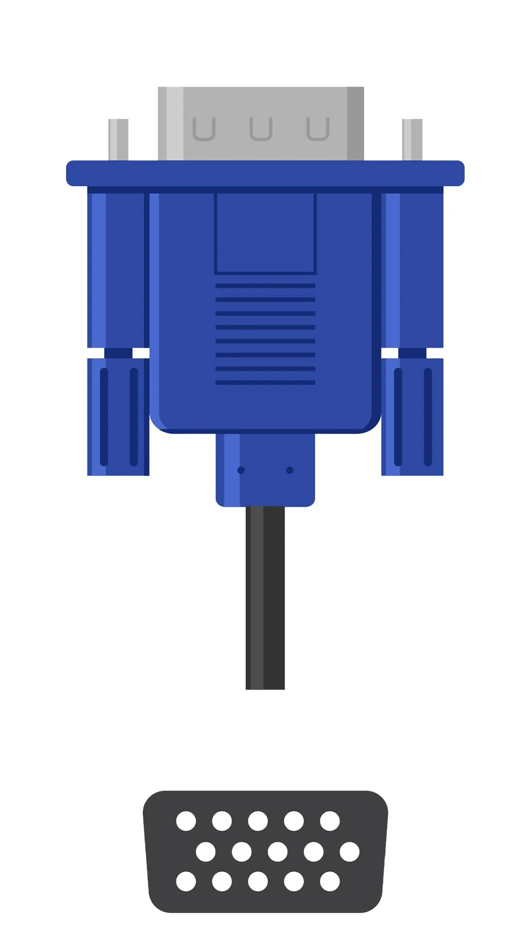 VGA cable connector and 15-pin port illustration for legacy AV connections