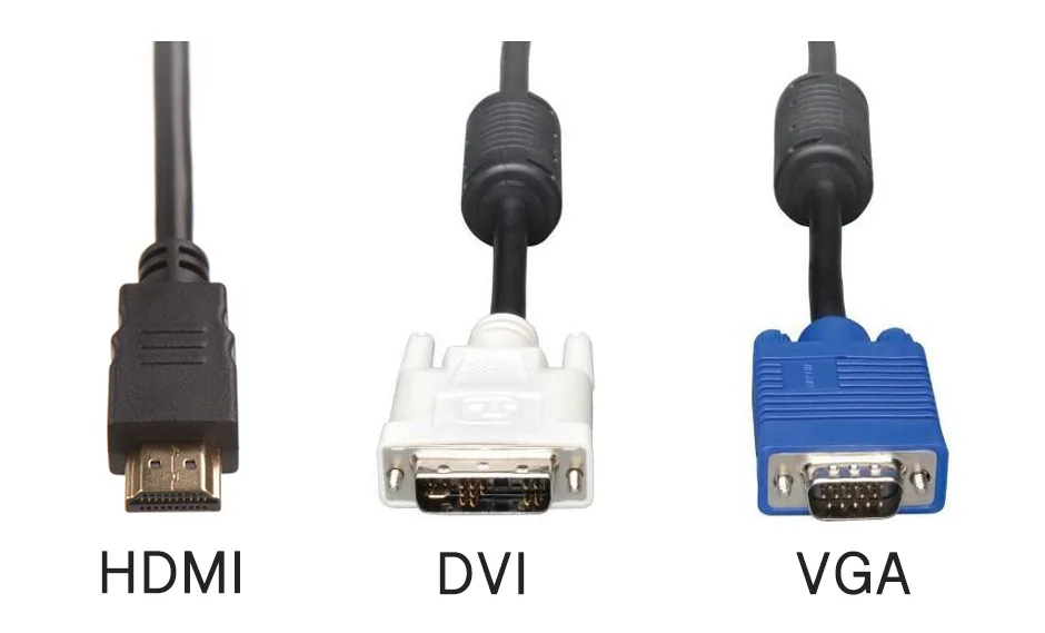 Diagram of common video connector types including HDMI, DVI and VGA ports