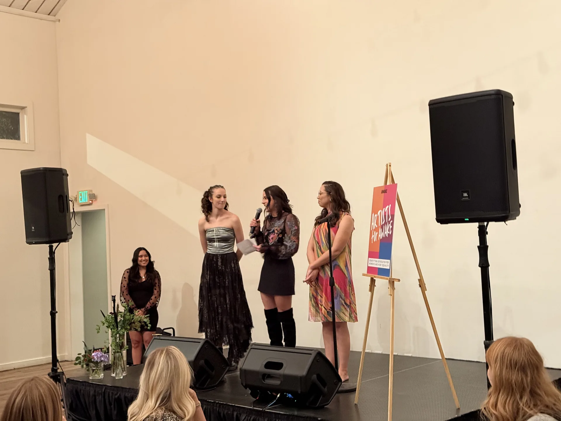 PA speakers on stage for the Artists for AWAKE event with AV support from Channel AV