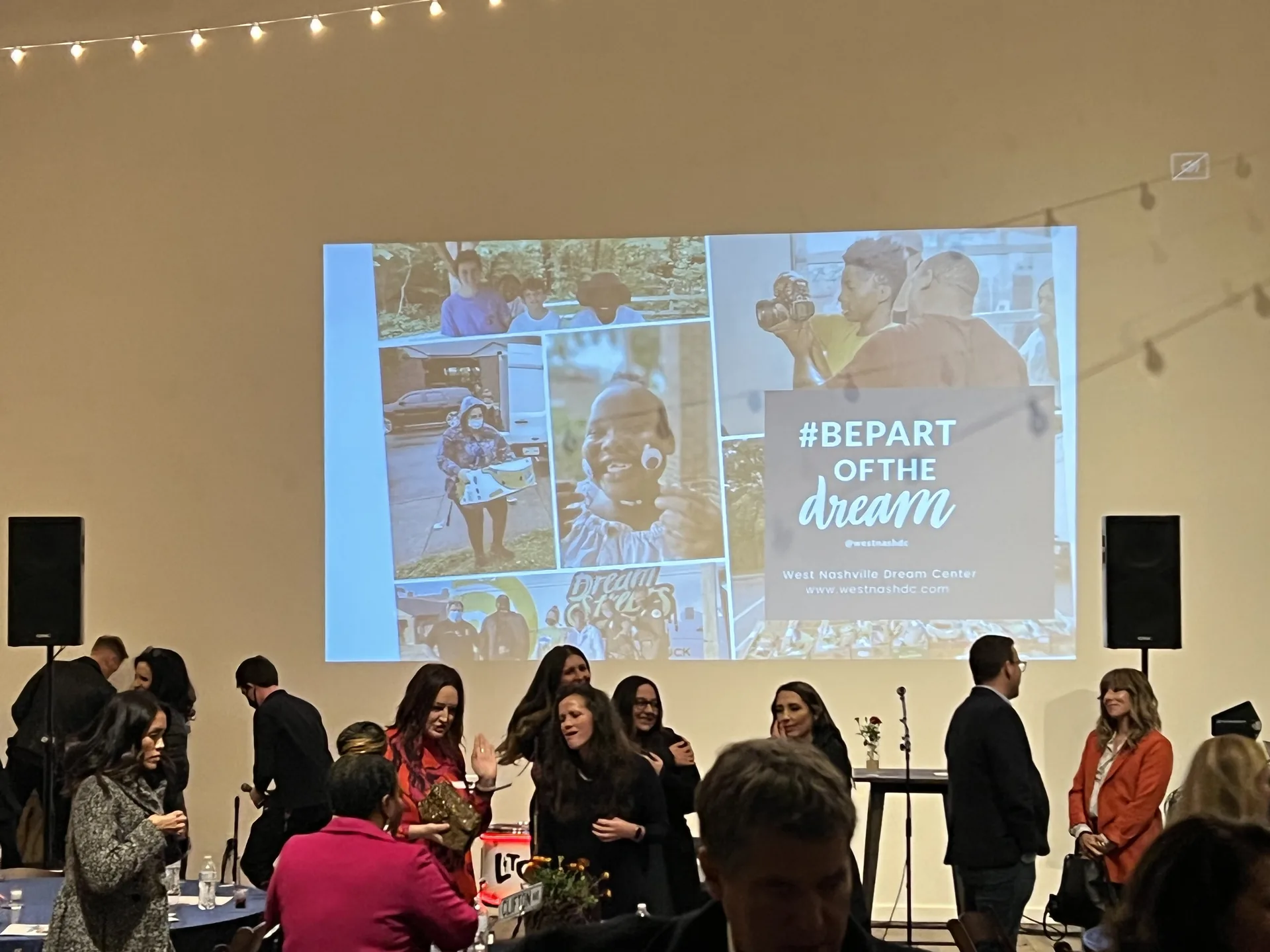 Nonprofit event with PA audio and a projected slideshow about the West Nashville Dream Center