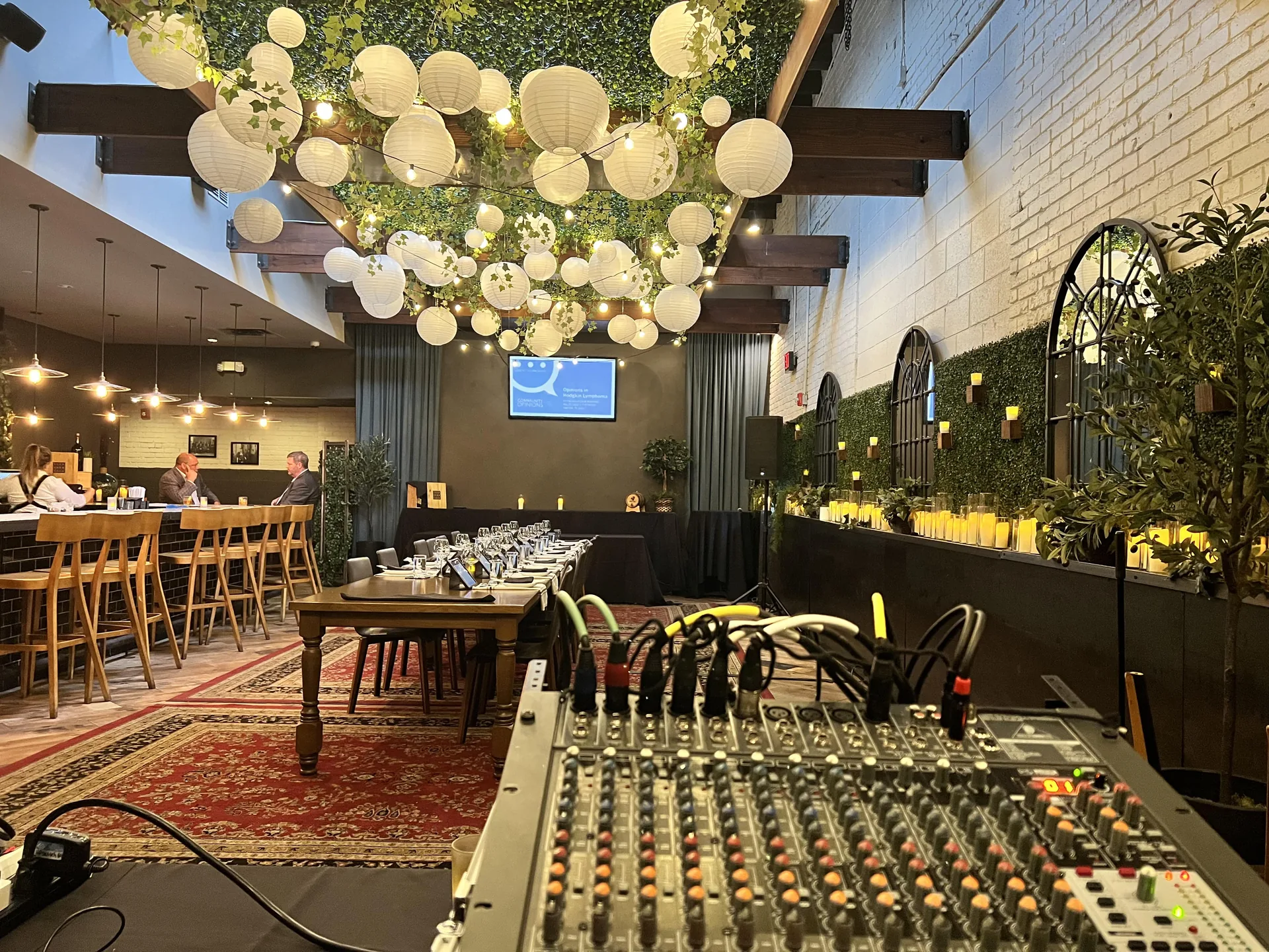 Restaurant presentation setup with a complete PA audio system